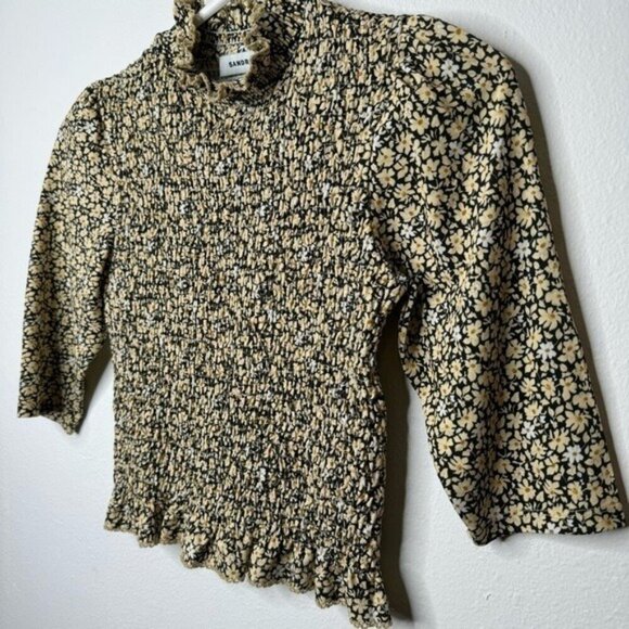 Sandro Gigi Floral-Print Smocked Crop Tee SIZE S Small - Picture 6 of 14